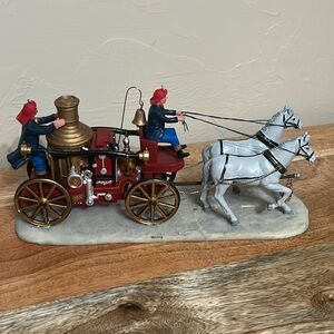 Lemax Village Collection year 2000 Village Volunteers led by 2 gray horses